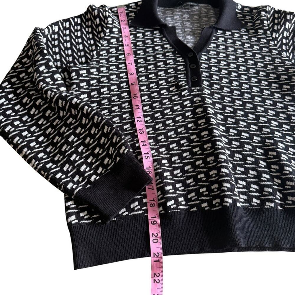 Arianna Papell Patterned Knit Top Black White Button Polo Sweater Minimalist L - Picture 5 of 9